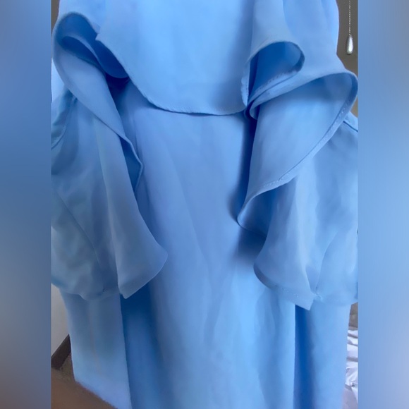 Parker Thatcher $288 Cold Shoulder Ruffled Mini Dress light Blue XS NWT - Picture 7 of 16